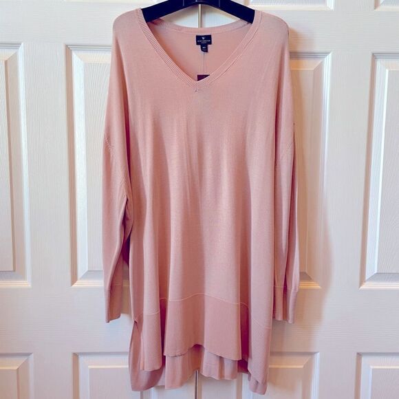 ROSE SMOKE PINK WORTHINGTON WOMAN LONG SLEEVE SWEATER PLUS SIZE 2X - Picture 1 of 6